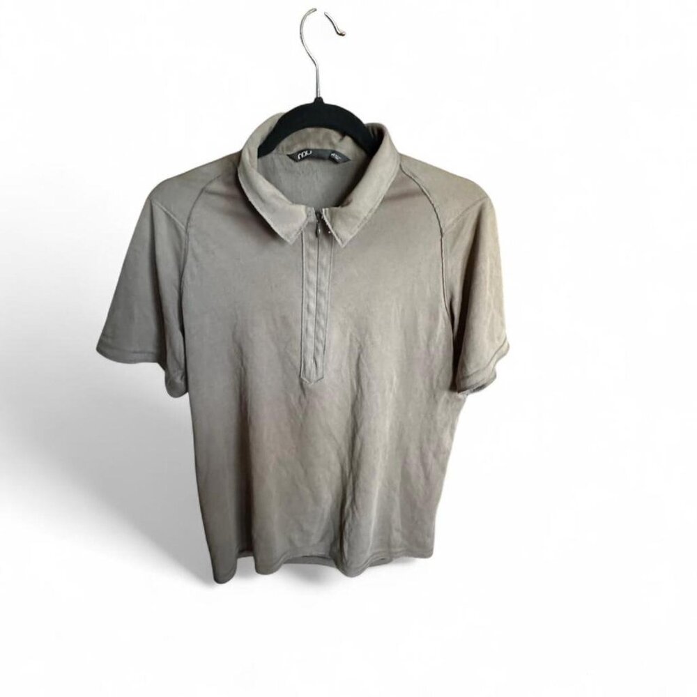Nau Organic Cotton Quarter Zip Polo Khaki Brown Size Medium
